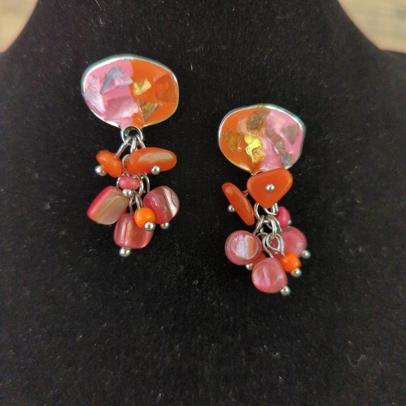 Draper's & Damon's Pink and Orange Dangle Pierced Earrings - Picture 1 of 10